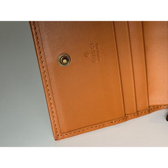 Gucci GG Leather/Canvas Compact Bifold Card Wallet Azure/Brown Italy 783118 NIB - Picture 10 of 15